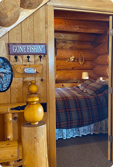 view of bedroom entry in luxury log home